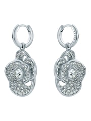 Ted Baker Silver Tone Florence Crystal Flower Huggie Earrings - Image 2 of 4