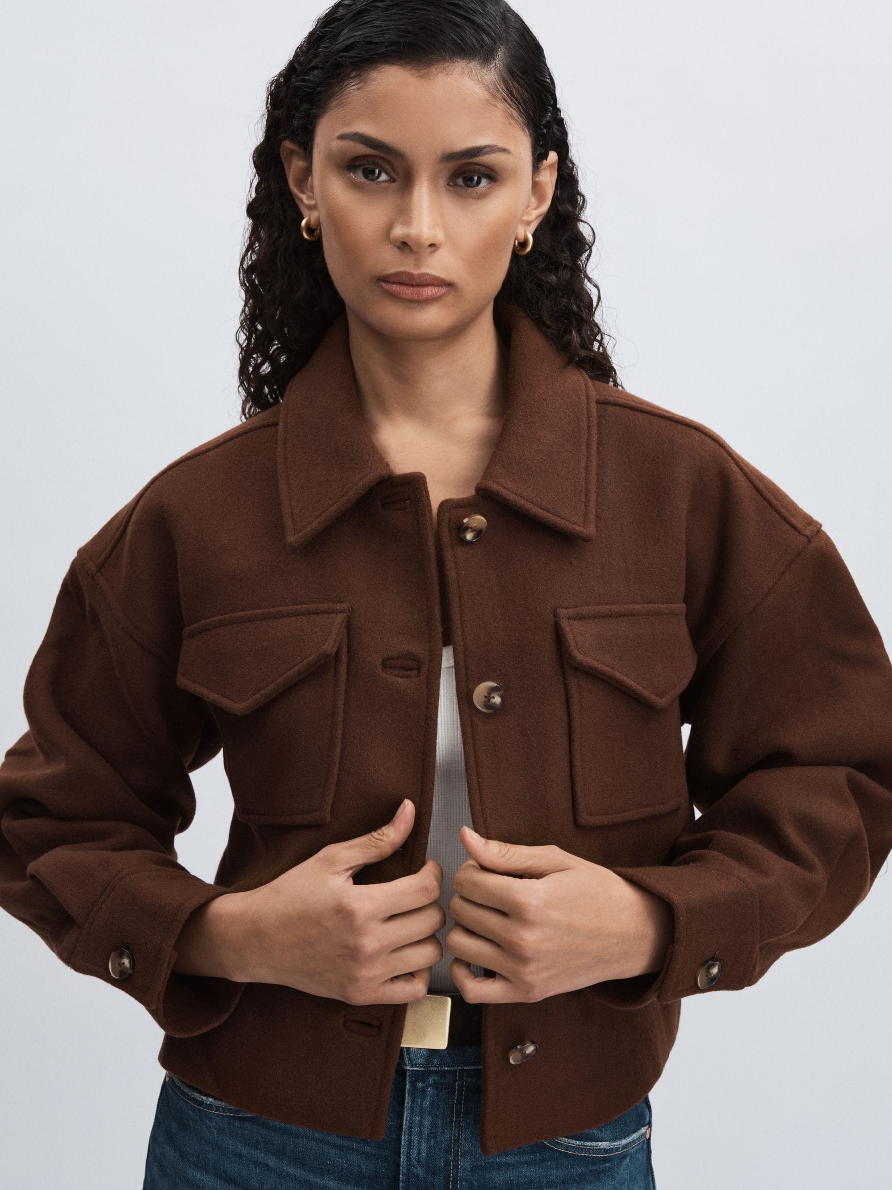 Buy Paige Dark Brown Wool-Blend Cropped Jacket from Next USA