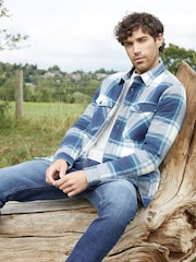 Threadbare Blue 100% Cotton Borg Lined Check Shacket - Image 1 of 4