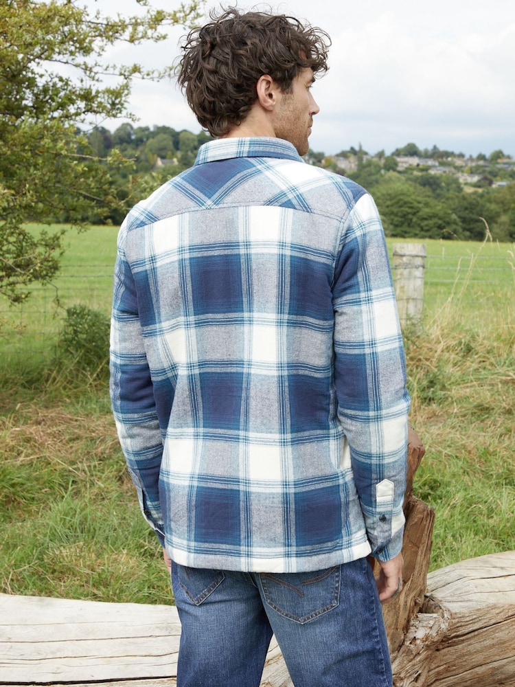 Threadbare Blue 100% Cotton Borg Lined Check Shacket - Image 2 of 4