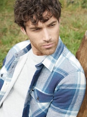 Threadbare Blue 100% Cotton Borg Lined Check Shacket - Image 3 of 4