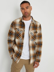 Threadbare Brown 100% Cotton Check Borg Lined Shacket - Image 1 of 4