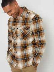 Threadbare Brown 100% Cotton Check Borg Lined Shacket - Image 2 of 4