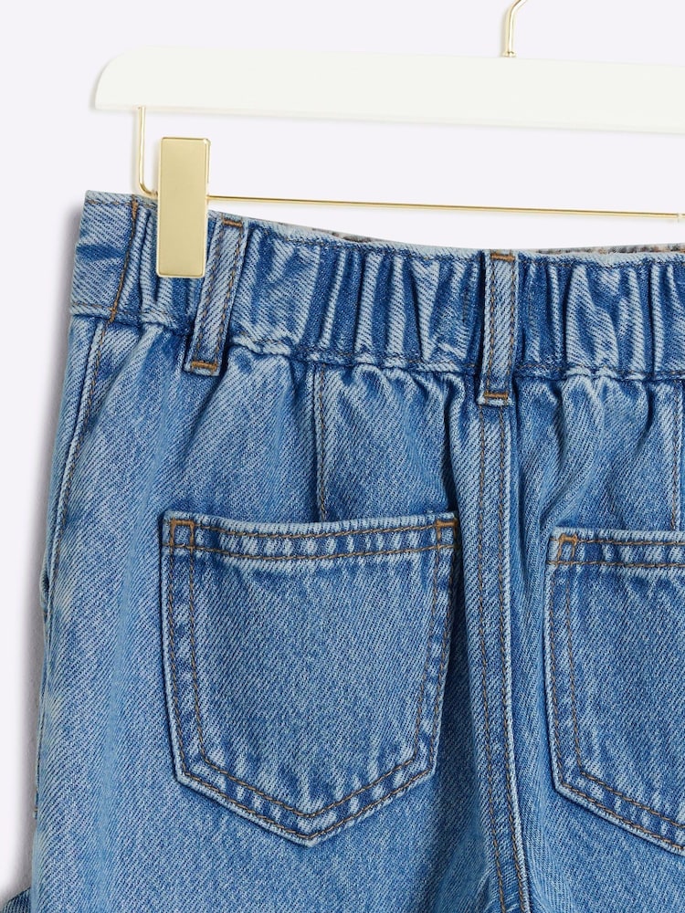 River Island Blue Girls BOWS Carpenter Straight 100% Cotton Jeans - Image 4 of 4 River Island Blue Girls BOWS Carpenter Straight 100% Cotton Jeans - Image 4 of 4