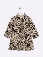 River Island Brown Girls Denim Leopard Print 100% Cotton Dress - Image 1 of 4
