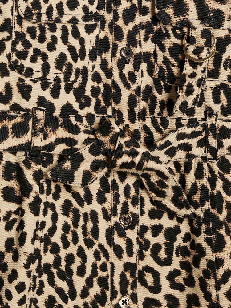 River Island Brown Girls Denim Leopard Print 100% Cotton Dress - Image 4 of 4