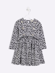 River Island Grey Girls Leopard Print Smock 100% Cotton Dress - Image 2 of 4