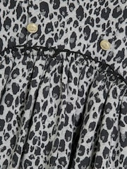 River Island Grey Girls Leopard Print Smock 100% Cotton Dress - Image 3 of 4