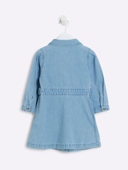 River Island Blue Girls Denim Leopard Print 100% Cotton Dress - Image 2 of 4