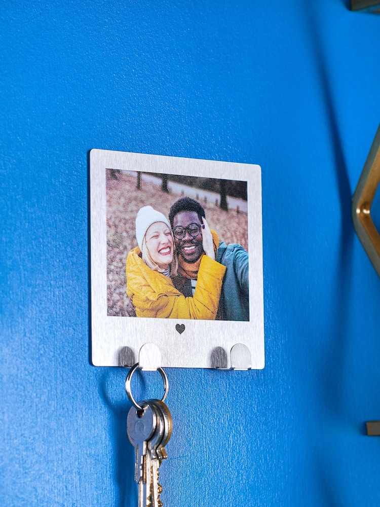 Personalised Stainless Steel Couples Photo Key Hook by Oakdene - Image 1 of 2