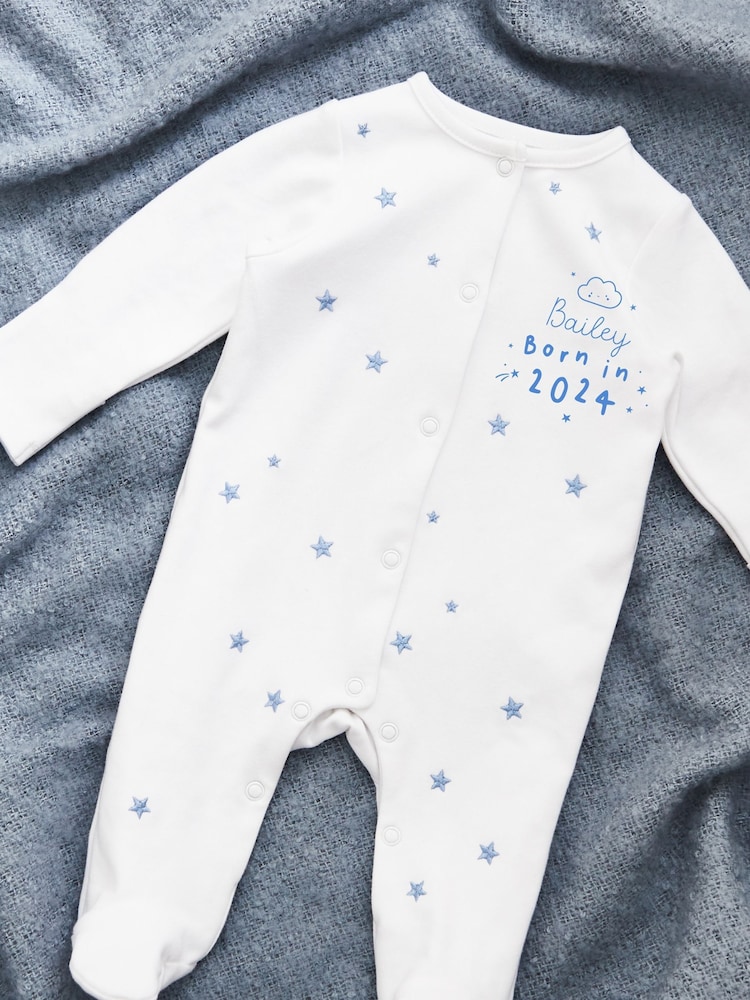 Personalised 100% Cotton Born in 2024 Star Design Sleepsuit By My 1st Years - Image 1 of 5
