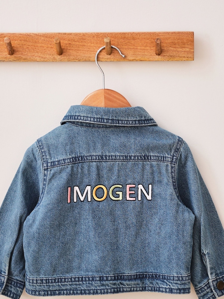 Personalised Pastel Letter Patch Denim Jacket by My 1st Years - Image 1 of 5