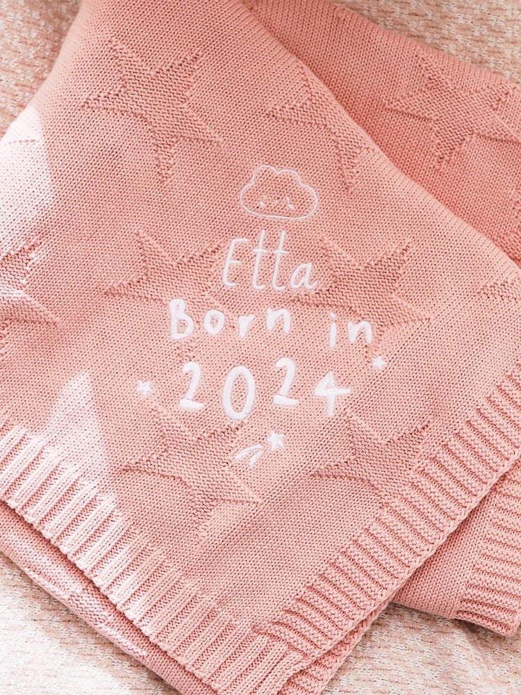 Personalised 100% Cotton Born in 2024 Star Jacquard Blanket by My 1st Years - Image 1 of 4