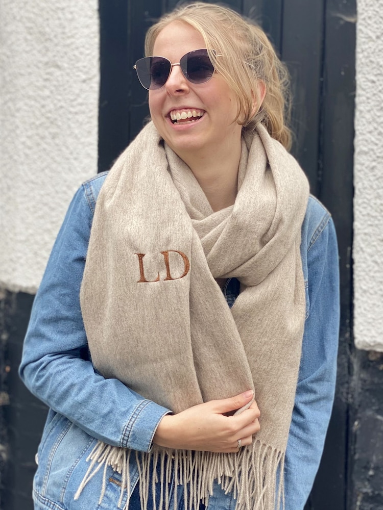Personalised Embroidered Lambswool Blanket Scarf by Solesmith - Image 1 of 4