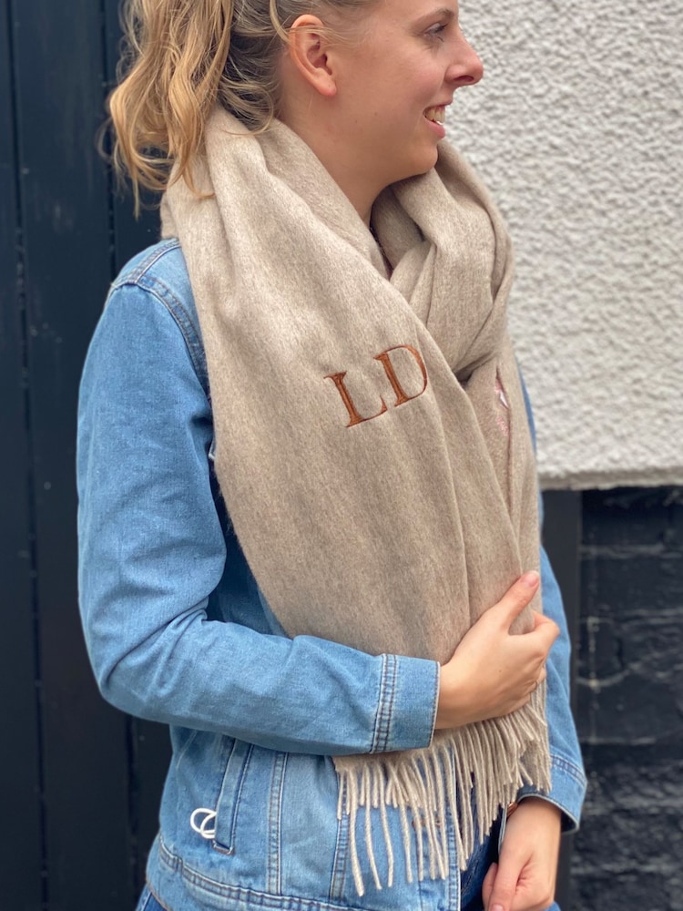 Personalised Embroidered Lambswool Blanket Scarf by Solesmith - Image 2 of 4