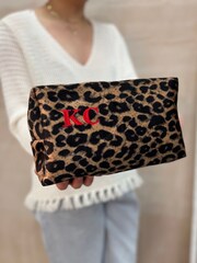 Personalised Embroidered Leopard Print Make Up Bag by Solesmith - Image 1 of 3