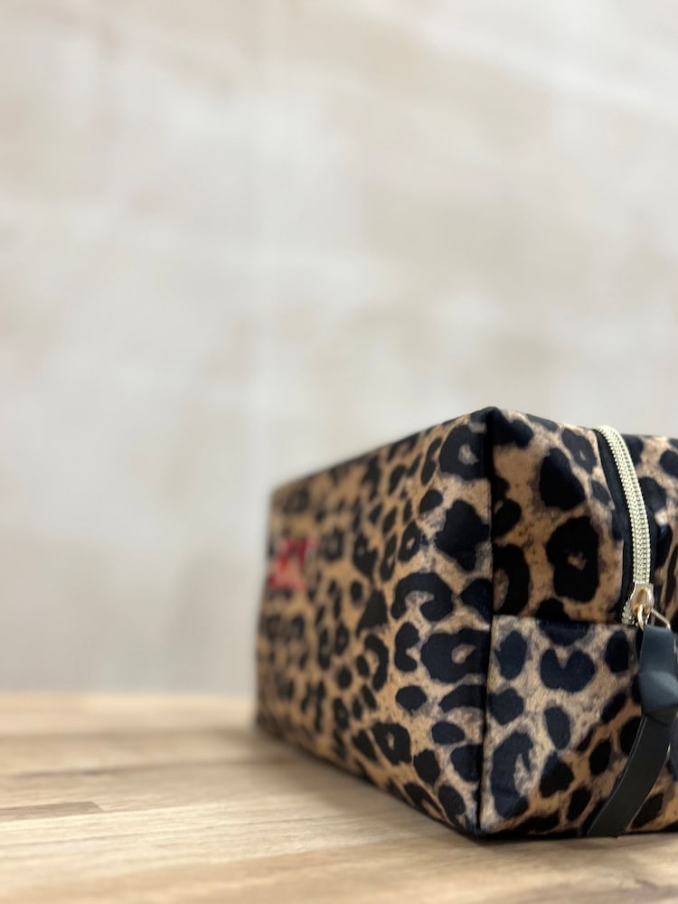 Personalised Embroidered Leopard Print Make Up Bag by Solesmith - Image 2 of 3