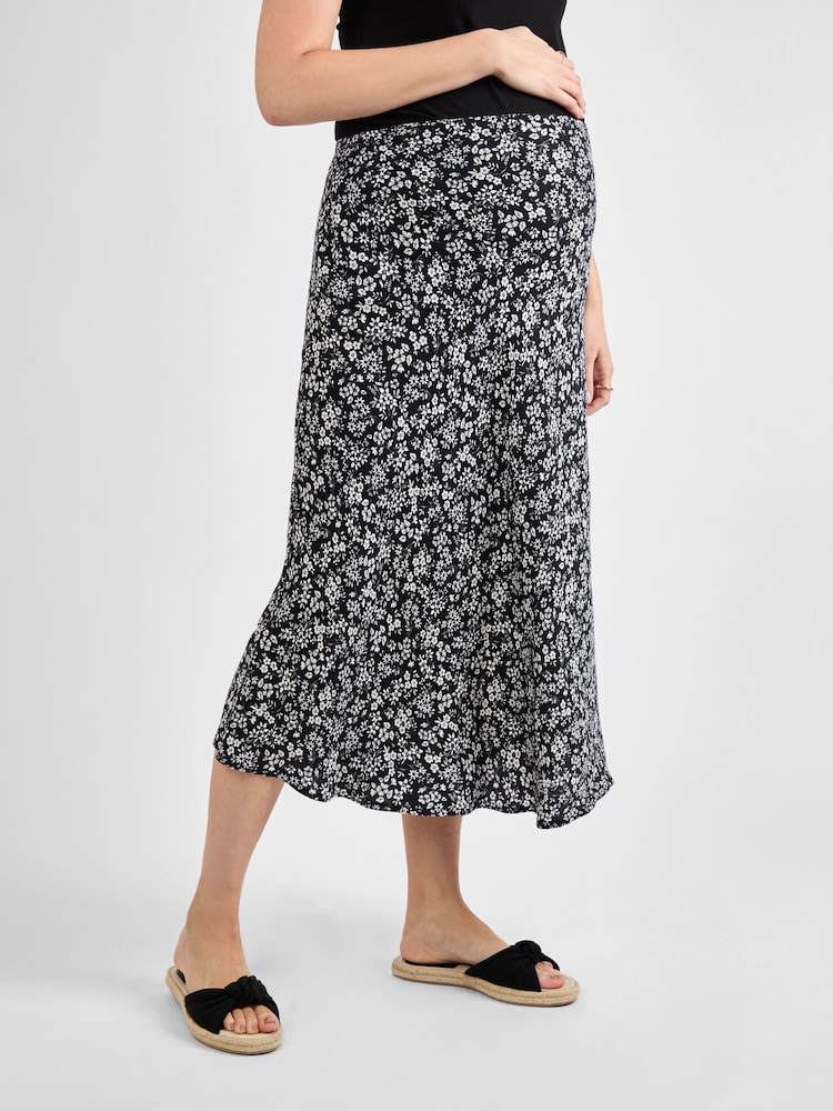 JoJo Maman Bébé Black Floral Maternity Midi Skirt - Image 1 of 4