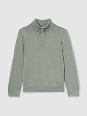 Reiss Herb Green Blackhall 9-13 yrs Merino Wool Half-Zip Funnel Neck Jumper - Image 2 of 4