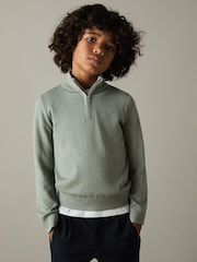 Reiss Herb Green Blackhall 9-13 yrs Merino Wool Half-Zip Funnel Neck Jumper - Image 3 of 4