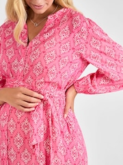 JoJo Maman Bébé Pink Button Through Maternity Midi Dress With Tie - Image 5 of 5