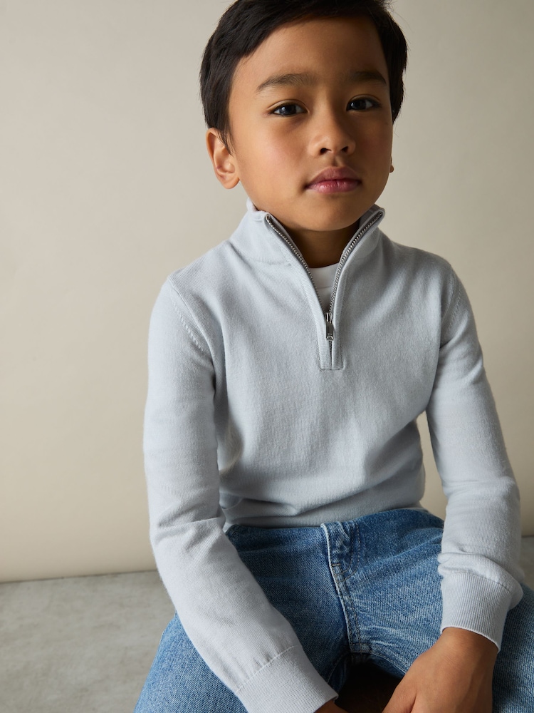 IJsblauw - Reiss Blackhall Merino Wool Quarter Zip Jumper - Image 1 of 4