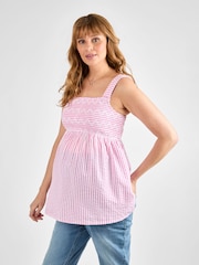 JoJo Maman Bébé Pink Stripe Shirred Maternity Top - Image 2 of 5