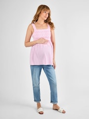 JoJo Maman Bébé Pink Stripe Shirred Maternity Top - Image 4 of 5