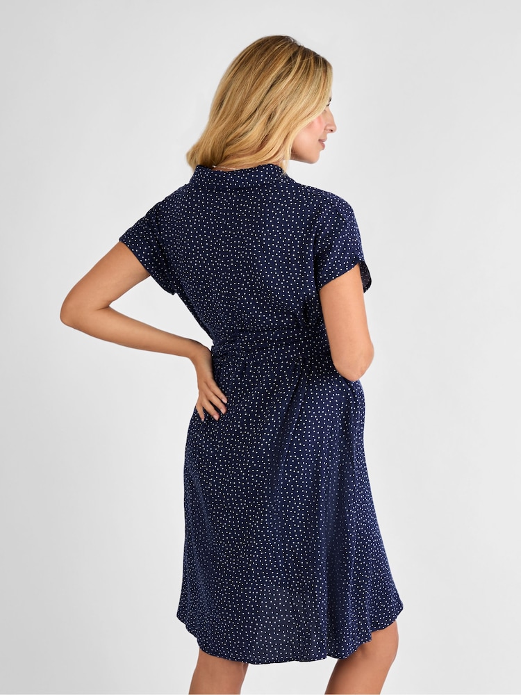 JoJo Maman Bébé Navy Spot Maternity Shirt Dress With Tie - Image 2 of 4