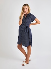 JoJo Maman Bébé Navy Spot Maternity Shirt Dress With Tie - Image 3 of 4