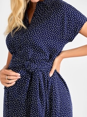 JoJo Maman Bébé Navy Spot Maternity Shirt Dress With Tie - Image 4 of 4