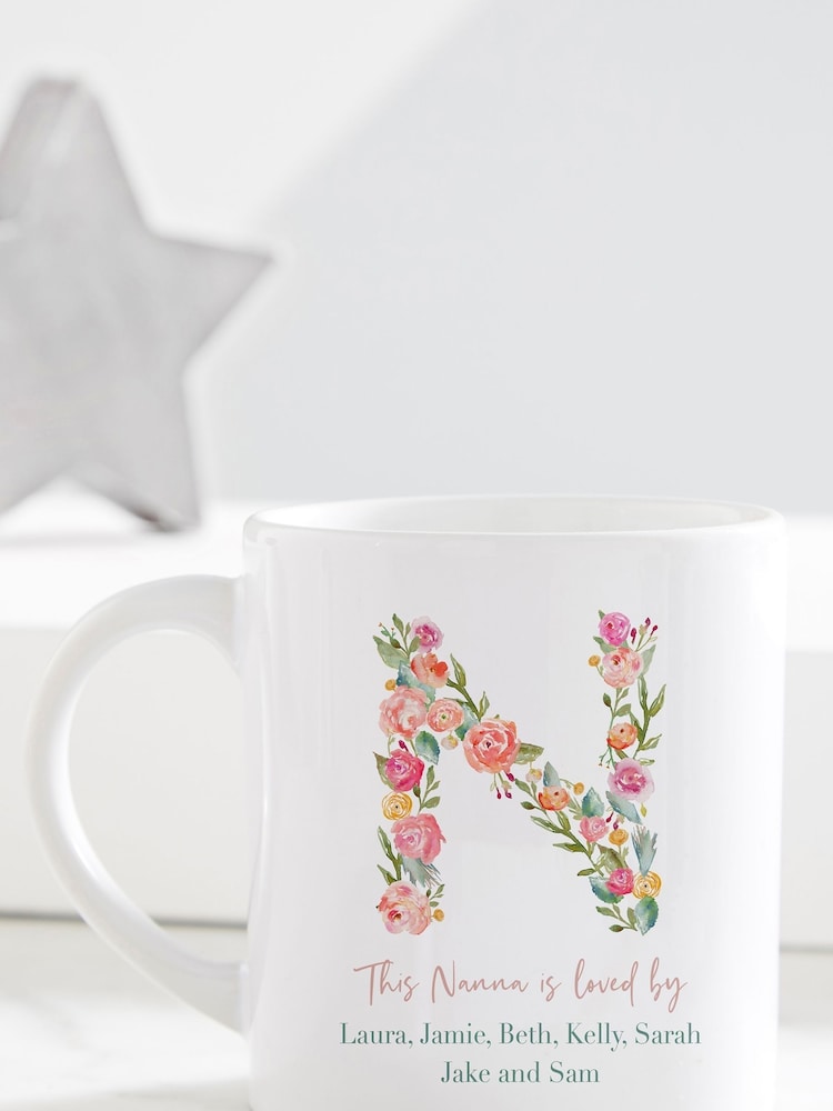 Gift Collective Personalised Floral Letter Nanna Mug by Koko Blossom - Image 1 of 1