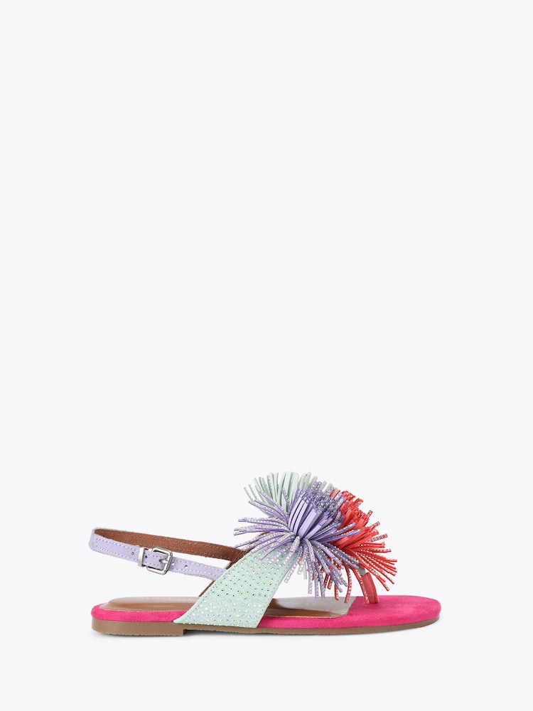 Kurt Geiger London Pink Mini Pom Pom T-Bar Sandals - Image 1 of 4