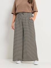 Yours Curve Brown Gingham Wide Leg Trousers - Image 1 of 5