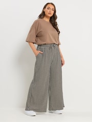 Yours Curve Brown Gingham Wide Leg Trousers - Image 2 of 5
