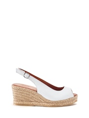 Moda in Pelle White Karisa Leather Peep Toe Raffia Wedge Sandals - Image 1 of 2