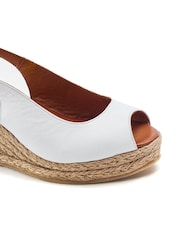 Moda in Pelle White Karisa Leather Peep Toe Raffia Wedge Sandals - Image 2 of 2