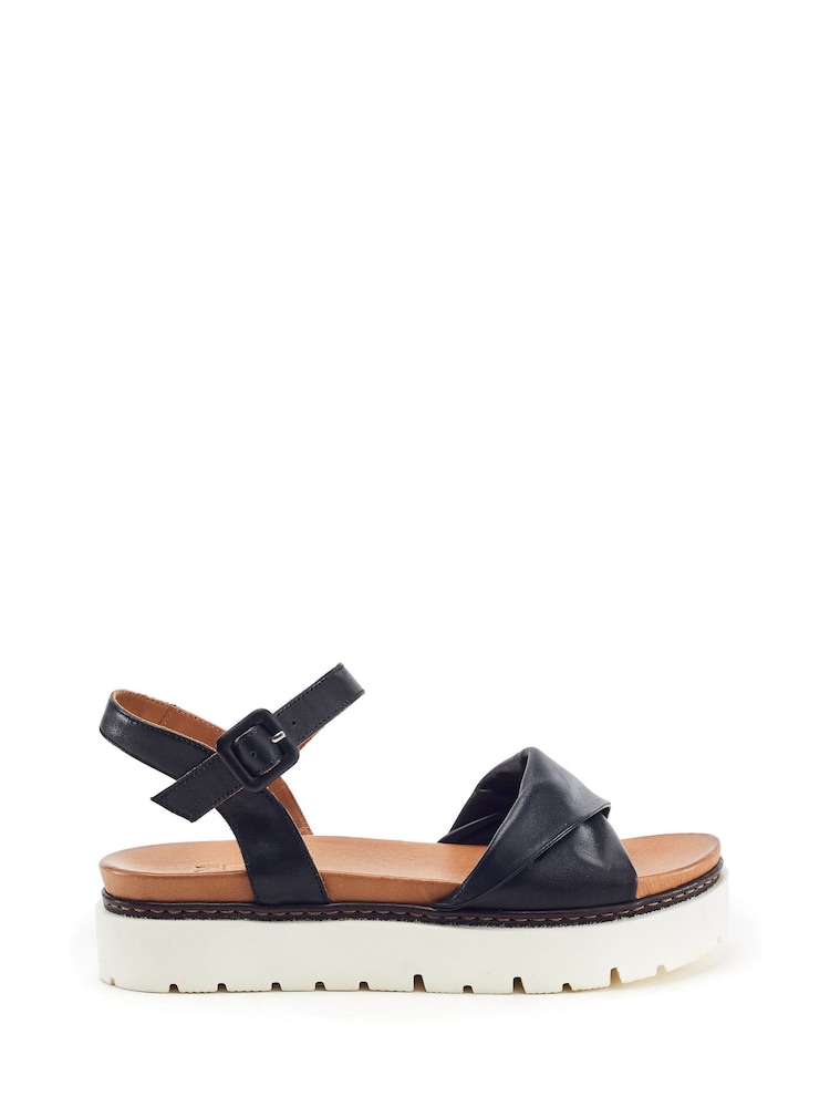 Moda in Pelle Black Kiarra Leathe Buckle Strap Crossover Sandals - Image 1 of 2 Moda in Pelle Black Kiarra Leathe Buckle Strap Crossover Sandals - Image 1 of 2