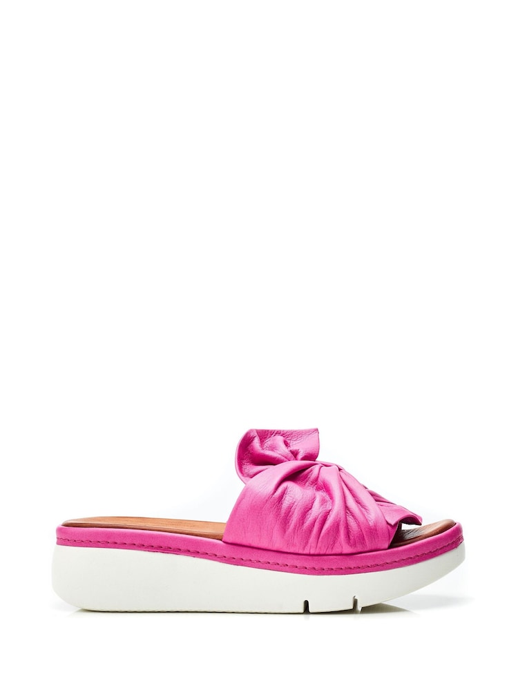 Moda in Pelle Pink Ollin Leather Twist Upper Low Wedge Sliders - Image 1 of 4 Moda in Pelle Pink Ollin Leather Twist Upper Low Wedge Sliders - Image 1 of 4