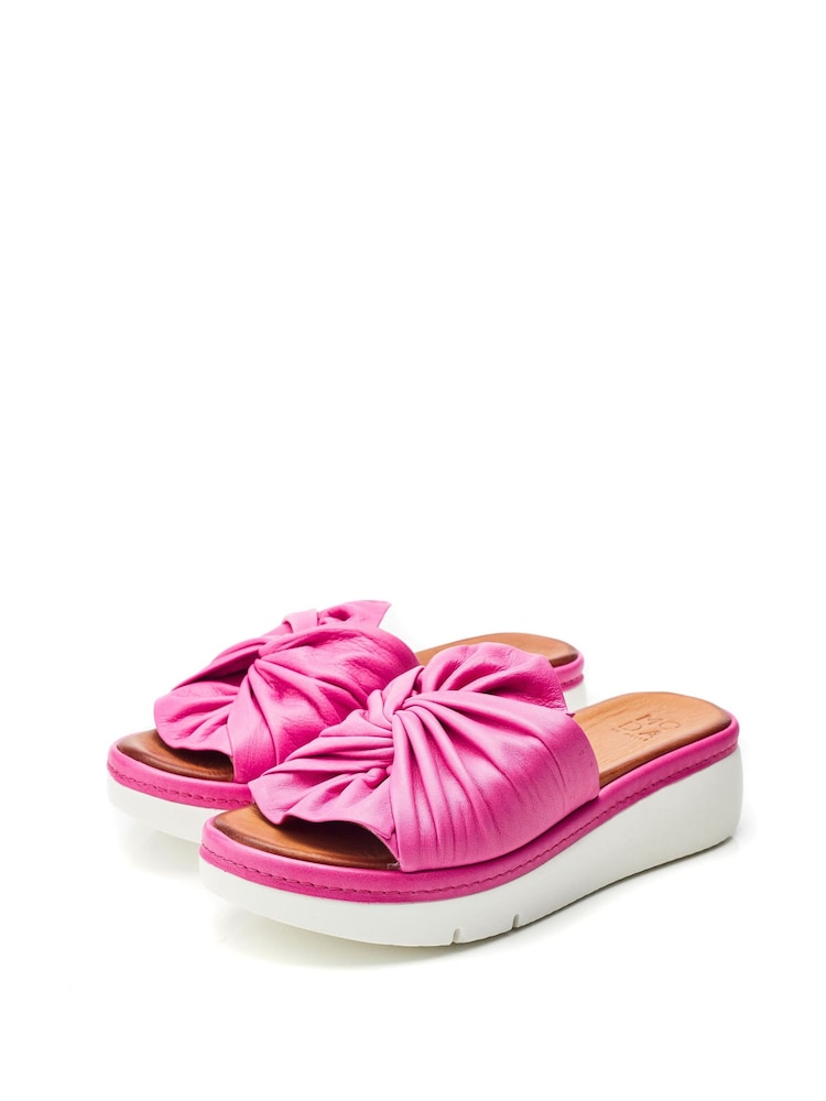 Moda in Pelle Pink Ollin Leather Twist Upper Low Wedge Sliders - Image 2 of 4 Moda in Pelle Pink Ollin Leather Twist Upper Low Wedge Sliders - Image 2 of 4