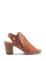 Moda in Pelle Brown Kaprise  Leather Open  Back  Double Zip Sandals - Image 1 of 2