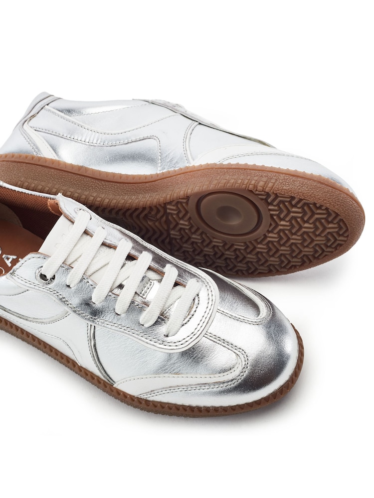 Moda in Pelle Silver Brioni Leather Multi Panel Gum Sole Trainers - Image 4 of 4 Moda in Pelle Silver Brioni Leather Multi Panel Gum Sole Trainers - Image 4 of 4