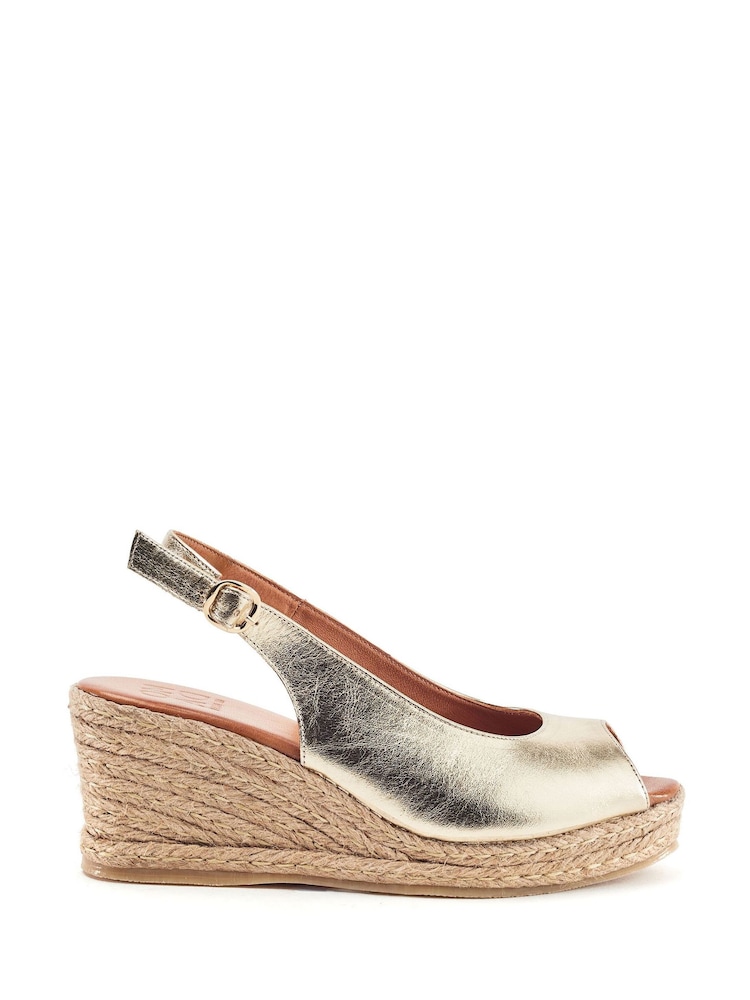 Moda in Pelle Gold Karisa Leather Peep Toe Raffia Wedge Sandals - Image 1 of 2 Moda in Pelle Gold Karisa Leather Peep Toe Raffia Wedge Sandals - Image 1 of 2