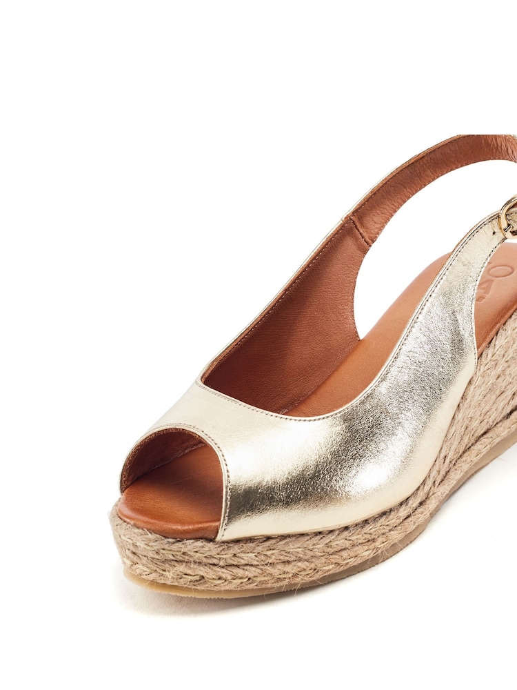 Moda in Pelle Gold Karisa Leather Peep Toe Raffia Wedge Sandals - Image 2 of 2 Moda in Pelle Gold Karisa Leather Peep Toe Raffia Wedge Sandals - Image 2 of 2