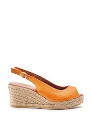 Moda in Pelle Orange Karisa Leather Peep Toe Raffia Wedge Sandals - Image 1 of 2