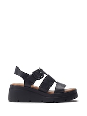 Moda in Pelle Black Stathes Leather Wedge Fisherman Sandals - Image 1 of 4