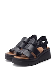 Moda in Pelle Black Stathes Leather Wedge Fisherman Sandals - Image 2 of 4