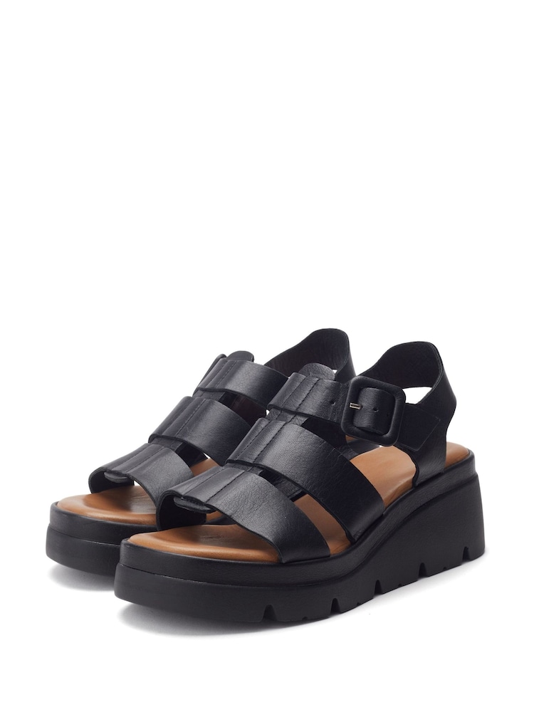 Moda in Pelle Black Stathes Leather Wedge Fisherman Sandals - Image 2 of 4 Moda in Pelle Black Stathes Leather Wedge Fisherman Sandals - Image 2 of 4