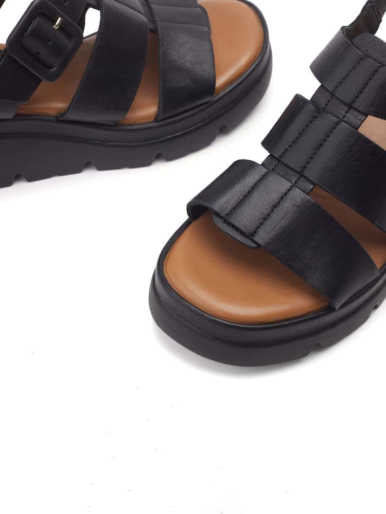 Moda in Pelle Black Stathes Leather Wedge Fisherman Sandals - Image 4 of 4 Moda in Pelle Black Stathes Leather Wedge Fisherman Sandals - Image 4 of 4