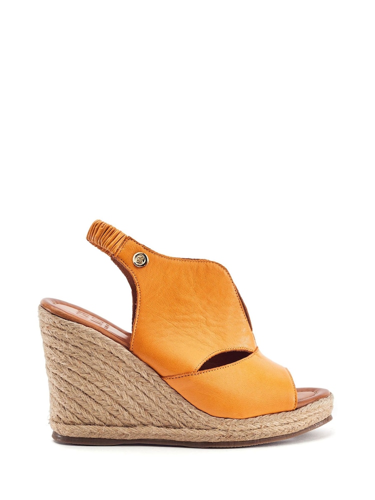 Moda in Pelle Orange Keerah Leather Peep Toe Raffia Wedge Sandals - Image 1 of 2 Moda in Pelle Orange Keerah Leather Peep Toe Raffia Wedge Sandals - Image 1 of 2